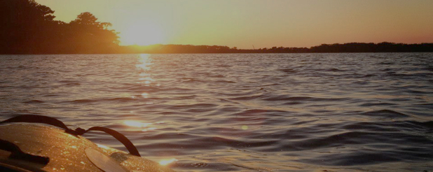Sunset from a jet-powered kayak on Lake Livingston
