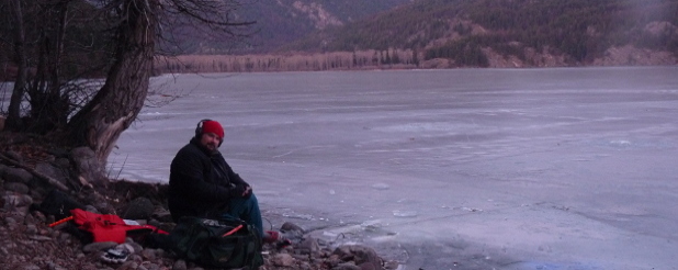 Dr. Grabowski listening to Burbot calling in Moyie Lake, British Columbia