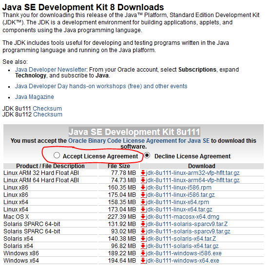Java SE Development Kit 8u111