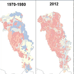 Comparison of land cover in the Onion Creek watershed, 1970-1980 vs today.